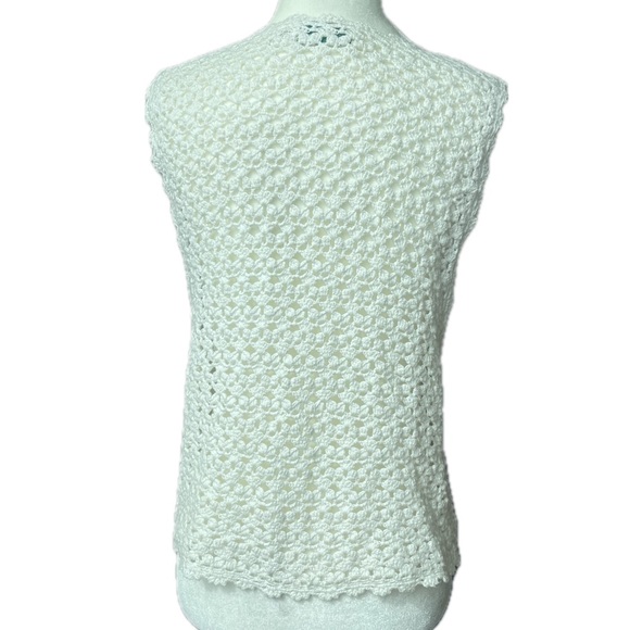 Vintage Willow Ridge Boho White Crochet Button up Vest 100% Cotton, Women’s Med - Picture 5 of 9